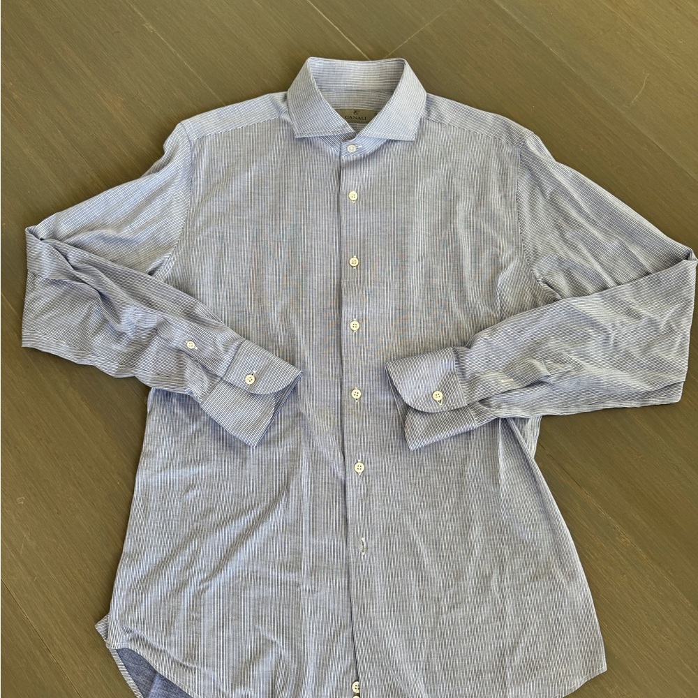 Canali Men's Stripped Blue and White Shirt